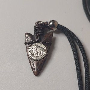Mini Buffalo Nickle Faux Metal Arrowhead Rope Necklace
